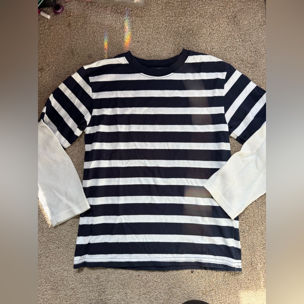 Striped Long-Sleeve Layered Look Kids Top - Blue & White